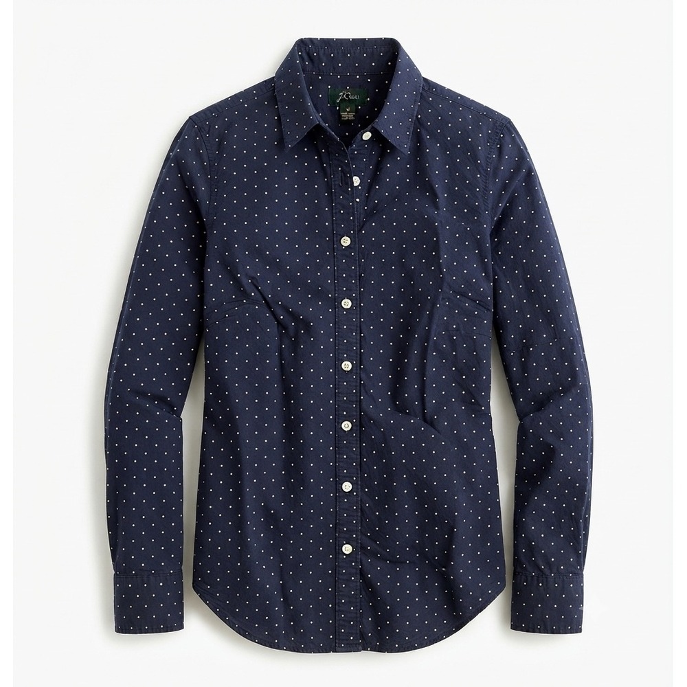 J.Crew Womens Polka Dot Button Down Shirt Navy Blue Cotton Long Sleeve 92132 M